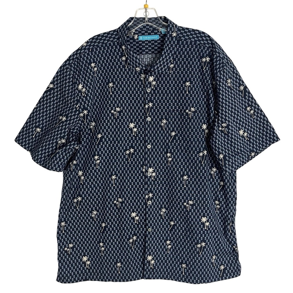 Tori Richard Navy Blue‎ Pineapples Print Hawaiian Organic Cotton Shirt Size 2XL